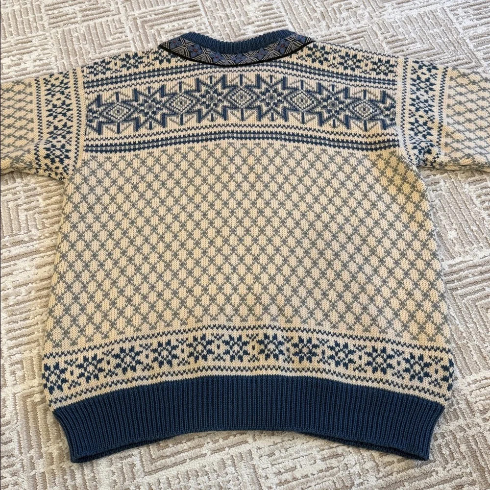 Vintage Dale of Norway Wool Knit Clasp Cardigan Nordic Fair Isle Blue Sweater - Picture 2 of 7